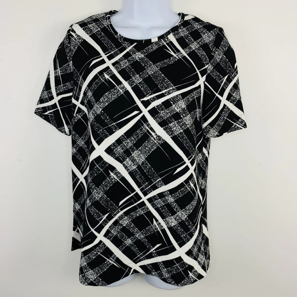 Essentiel Antwerp Plaid Patterned Short Sleeve Top Black White 36 Small
